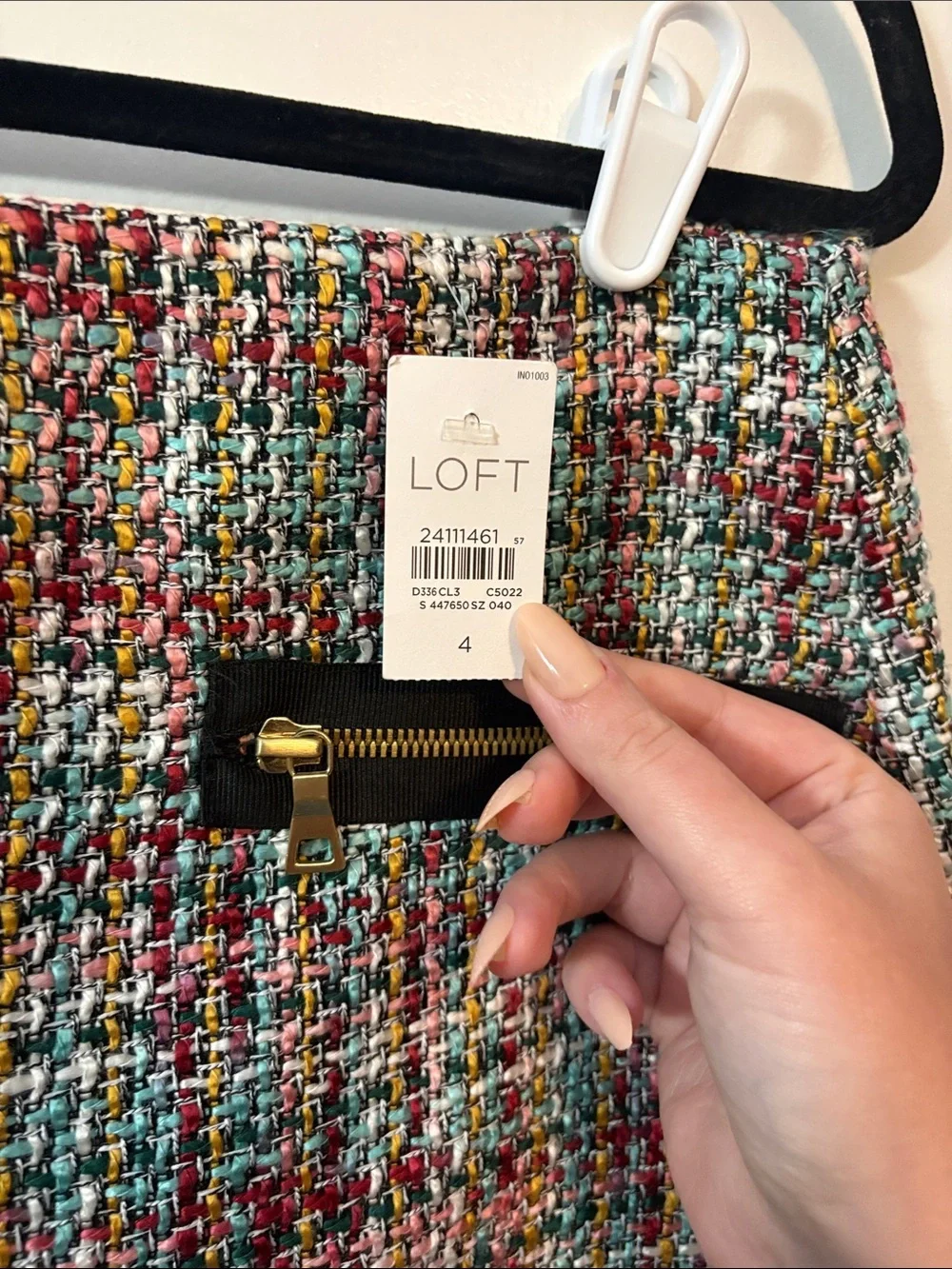 NWT: LOFT Multicolor Tweed Mini Skirt with Black Zip Trim